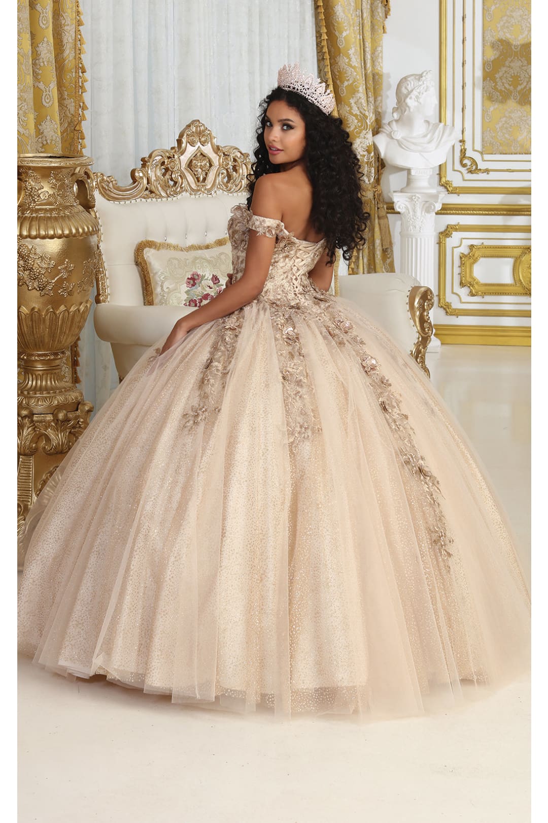 Layla K LK222 Floral Champagne Sweet 16 Ball Gown Formal Dress Shops