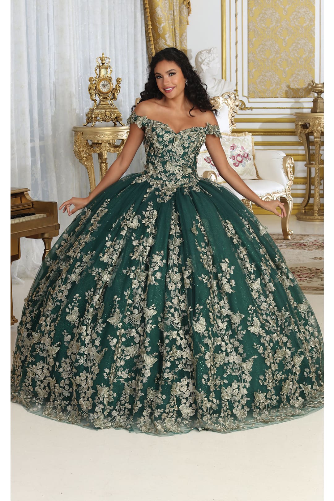 Layla K LK223 3D Butterfly Applique Embroidered Quinceanera Ball Gown - HUNTER GREEN / 4 - Dress
