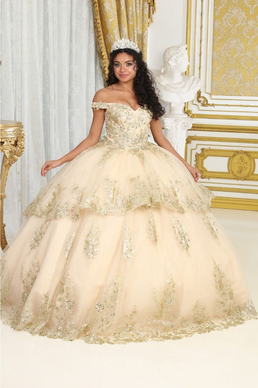 Layla K LK224 Off Shoulder Embellished Glitter Quince Ball Gown