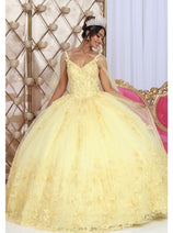 Layla K LK226 Detachable Cape 3D Butterfly Yellow Quince Ball Gown