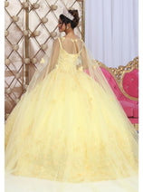 Layla K LK226 Detachable Cape 3D Butterfly Yellow Quince Ball Gown