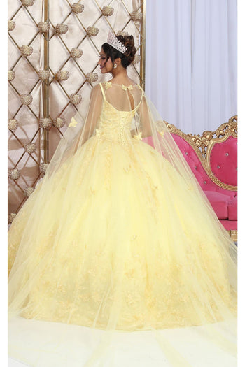 Layla K LK226Y Detachable Mesh Cape Corset Yellow Quince Ball Gown - Dress