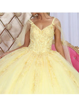 Layla K LK226 Detachable Cape 3D Butterfly Yellow Quince Ball Gown