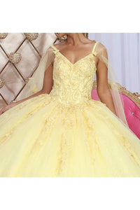Layla K LK226 Detachable Mesh Cape Corset Yellow Quince Ball Gown - Dress