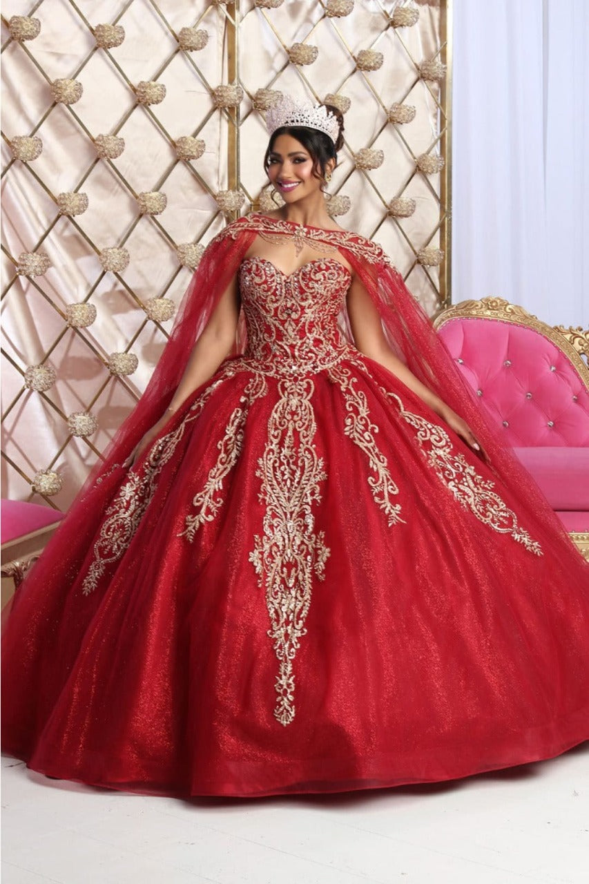Burgundy And Gold Quinceanera Dress