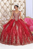 Layla K LK231 Sweetheart Glitter Tulle Quinceanera Long Gown - Burgundy/Gold / 4 - Dress