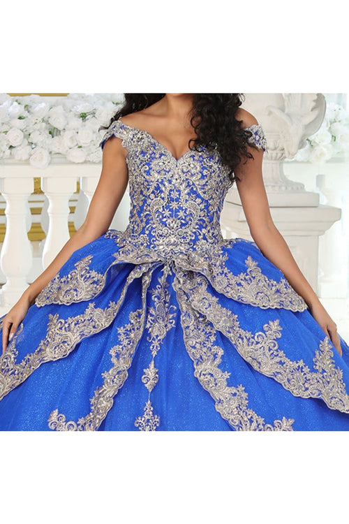 Layla K LK234 Glitter Mesh Embroidered Off Shoulder Ball Gown - Dress