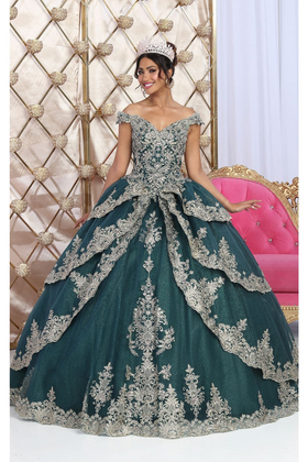 Layla K LK234 Glitter Mesh Embroidered Off Shoulder Ball Gown