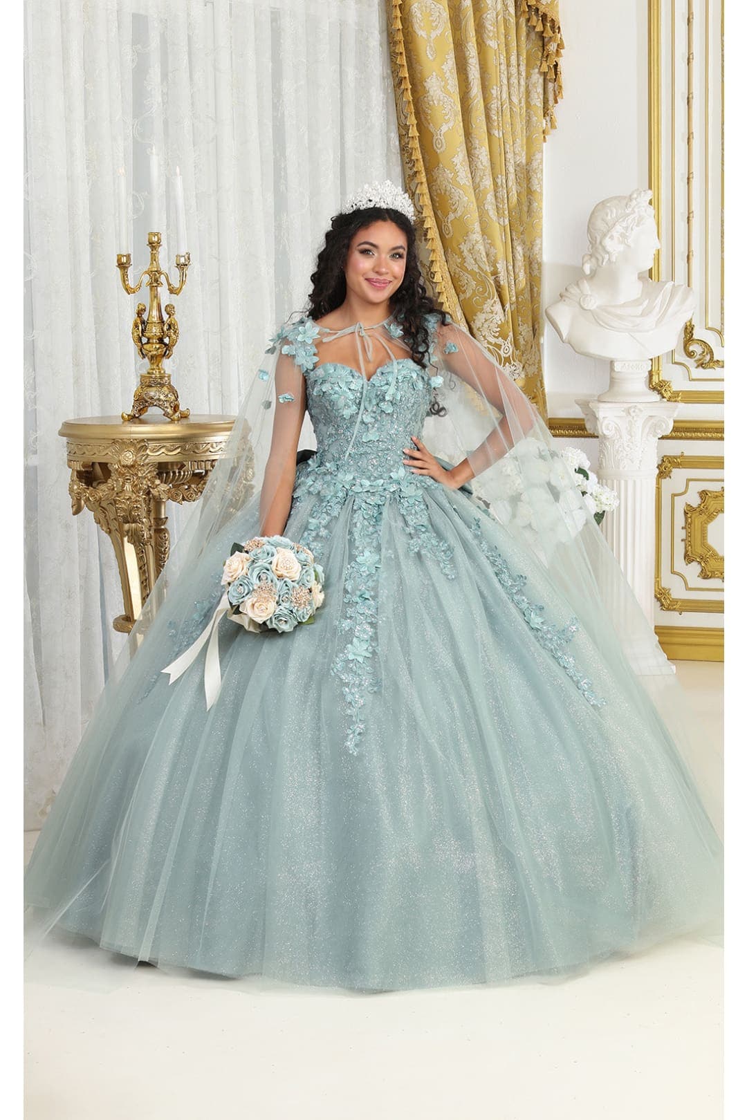 Layla K LK235 3D Floral Oversized Bow Quince Ball Gown With - Dress