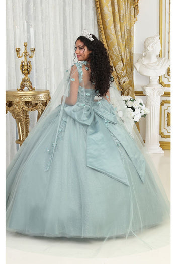 Layla K LK235 3D Floral Oversized Bow Quince Ball Gown With - Dress