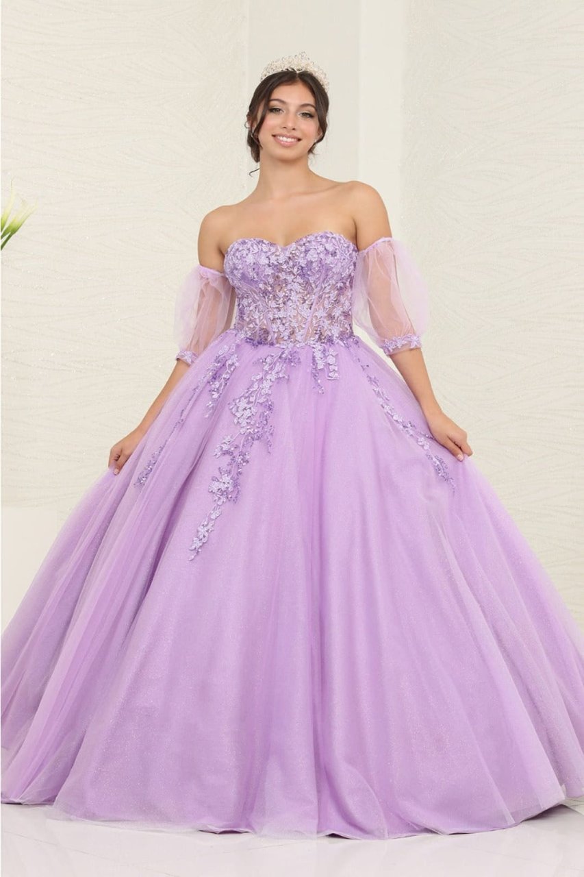 Layla K LK237 Sweetheart Floral Lace Glitter Princess Ball Gown - LILAC / 4 - Dress