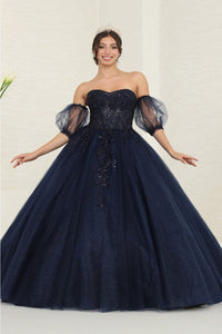 Layla K LK237 Sweetheart Floral Lace Glitter Princess Ball Gown - NAVY / 4 - Dress