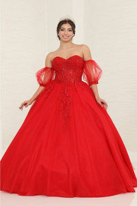 Layla K LK237 Sweetheart Floral Lace Glitter Princess Ball Gown - RED / 4 - Dress