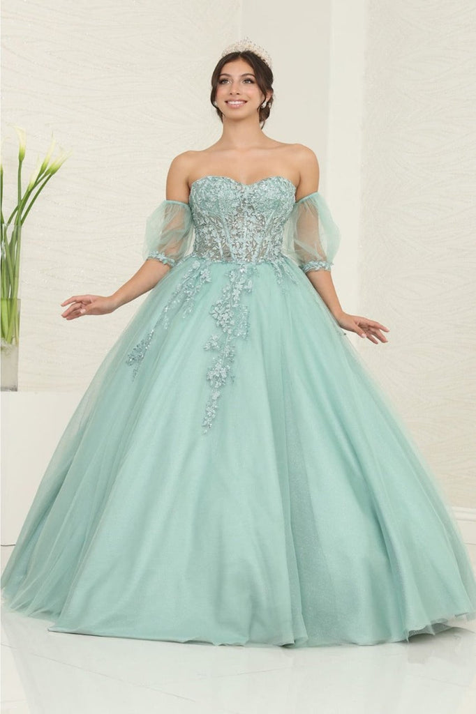 Layla K LK237 Sweetheart Floral Lace Glitter Princess Ball Gown - SAGE / 4 - Dress