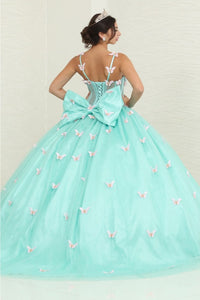 Layla K LK239 Glitter 3D Butterfly Bow Accent Quinceanera Gown - Dress
