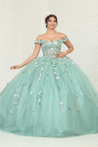 Layla K LK240 Sheer Corset Appliqued Sweet 16 Ball Gown - SAGE / 4 - Dress