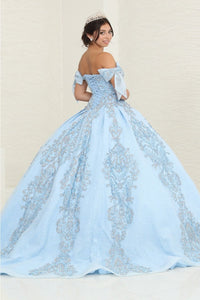 Layla K LK241 Off-Shoulder Beaded Bow Accent Quince Ball Gown - Dress