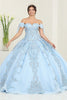 Layla K LK241 Off-Shoulder Beaded Bow Accent Quince Ball Gown - BABY BLUE / 4 - Dress