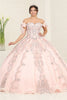 Layla K LK241 Off-Shoulder Beaded Bow Accent Quince Ball Gown - BLUSH / 4 - Dress