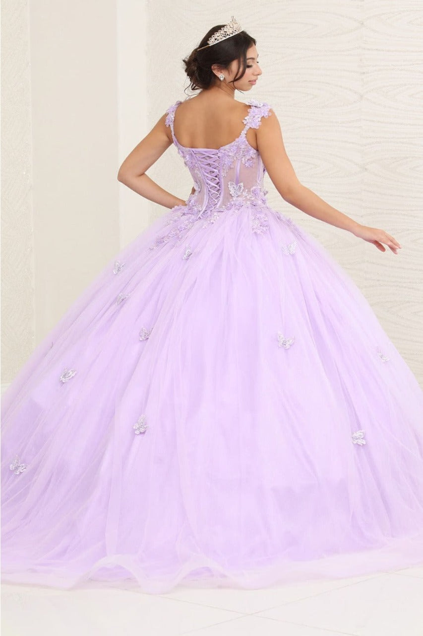 Layla K LK242 V-Neck 3D Butterfly Sheer Ball Sweet 16 Gown - Dress