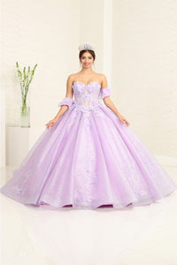 Layla K LK245 Floral Fitted Corset Glitter Prom Ball Gown - LILAC / 2 - Dress