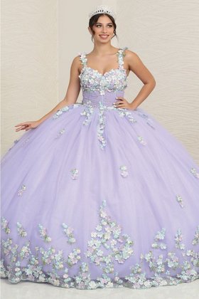 Layla K LK249 Lilac/Multi Floral Spaghetti Strap Quinceanera Gown