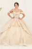 Layla K LK250 Cold-Shoulder Sweetheart Floral Prom Ball Gown - CHAMPAGNE / 4 - Dress