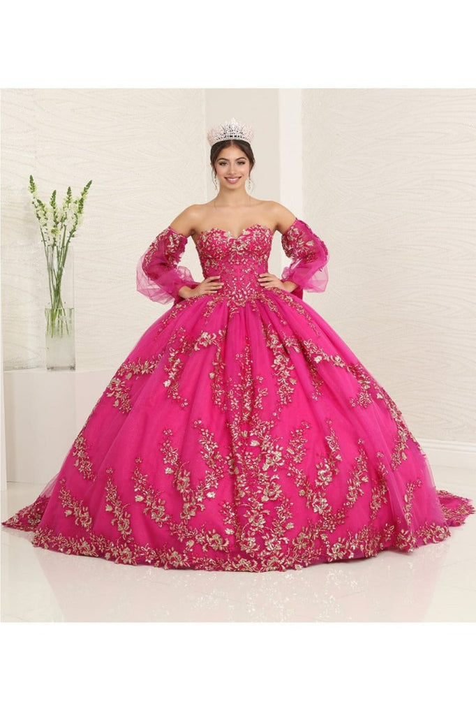 Layla K LK251 Sweetheart Embroidered Cape Quinceanera Gown - MAGENTA / 2 - Dress