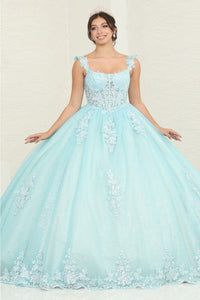 Layla K LK253 Floral Sheer Corset Glitter Tiffany/BlueNude Ball Gown - TIFFANY/BLUE NUDE / 4 - Dress