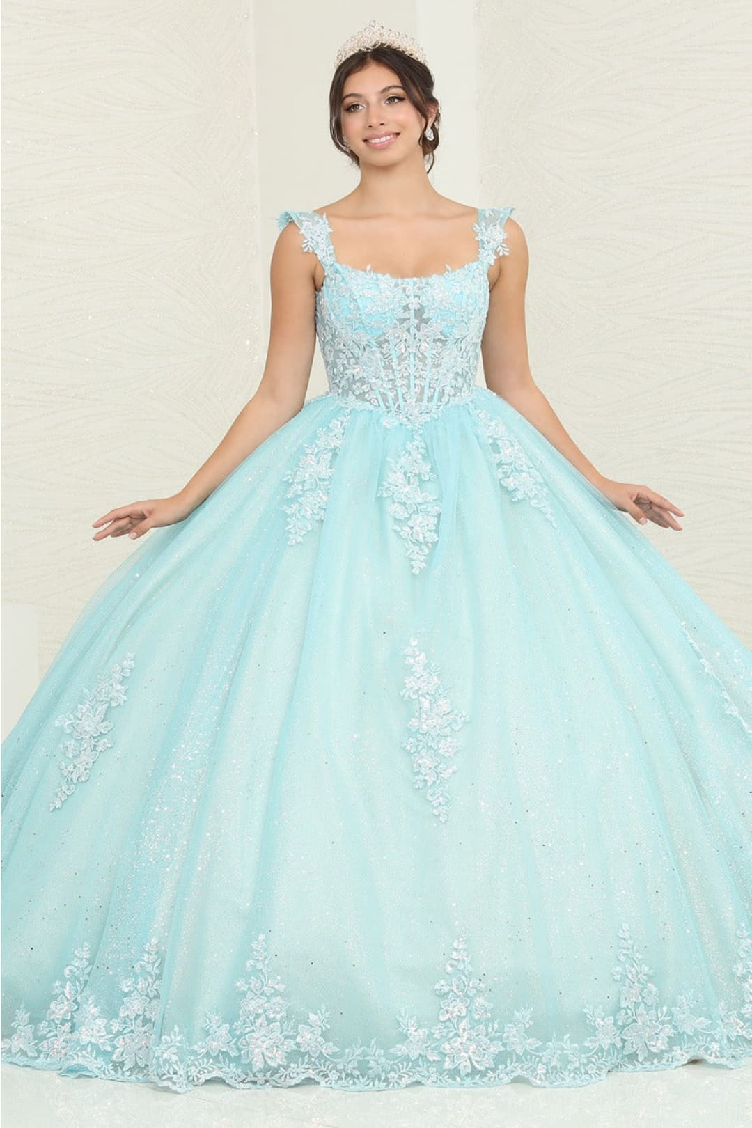 Vestidos de Quinceaera - Vestidos de 15 Aos Layla K LK253 Floral Gown - TIFFANY/BLUE NUDE / 20 Vestidos de Quinceaera - Vestidos de 15 Aos Layla K LK253 Floral Gown - TIFFANY/BLUE NUDE / 20