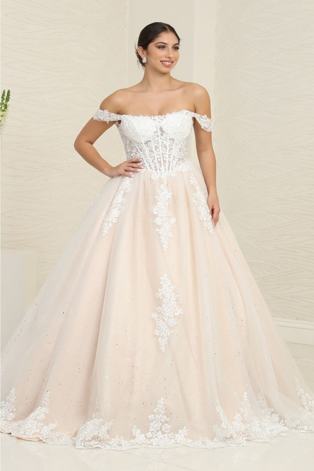 ivory and nude wedding dress Liana Custom-Made Mermaid Illusion Neckline Wedding Dress