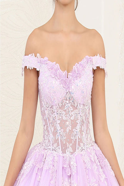 Layla K LK254 Off-Shoulder Glitter Embellished Lilac Quince Ball Gown - Dress