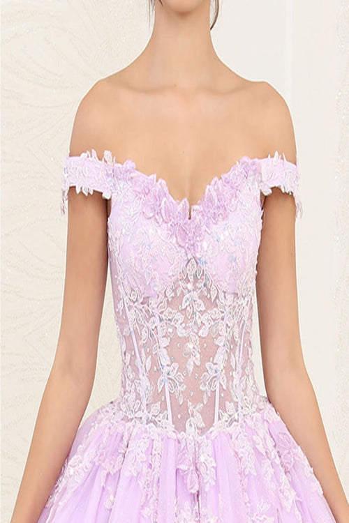 Layla K LK254 Off-Shoulder Glitter Embellished Lilac Quince Gown - LILAC / 4 - Dress