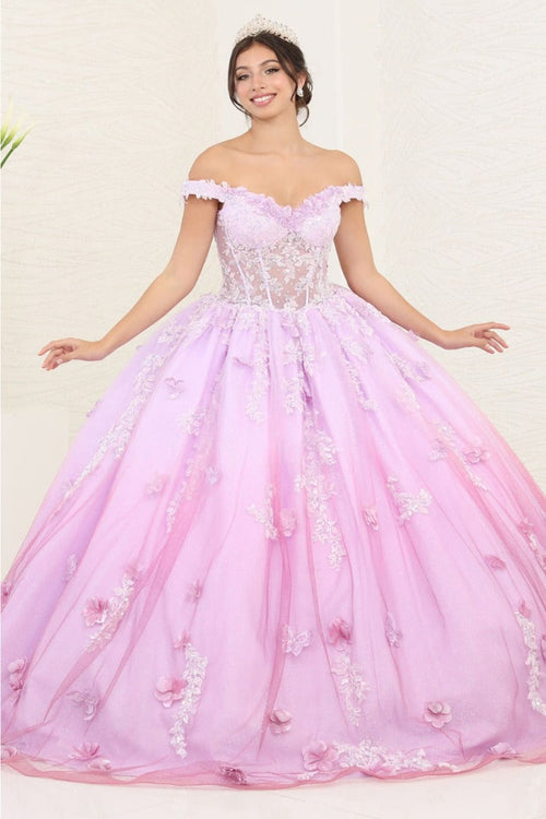 Layla K LK254 Off-Shoulder Glitter Embellished Lilac Quince Gown - LILAC / 4 - Dress