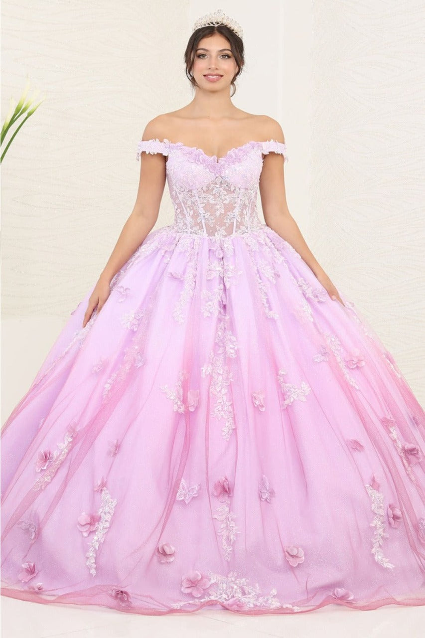 Layla K LK254 Off-Shoulder Glitter Embellished Lilac Quince Gown - LILAC / 4 - Dress