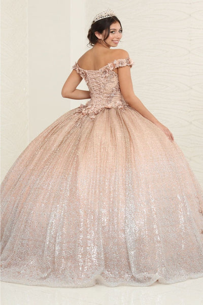Layla K LK255 Champagne Off-Shoulder Quince Gown with Detachable Tail - Dress