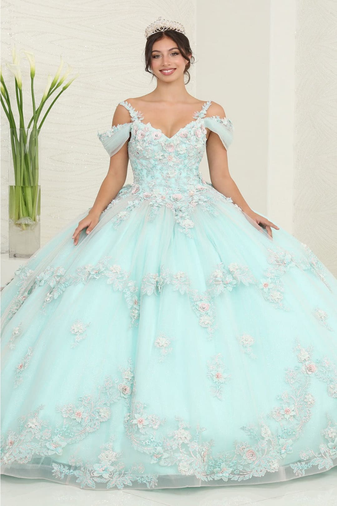 Layla K LK258 Mint Floral Masquerade Ball Gown Formal Dress Shops