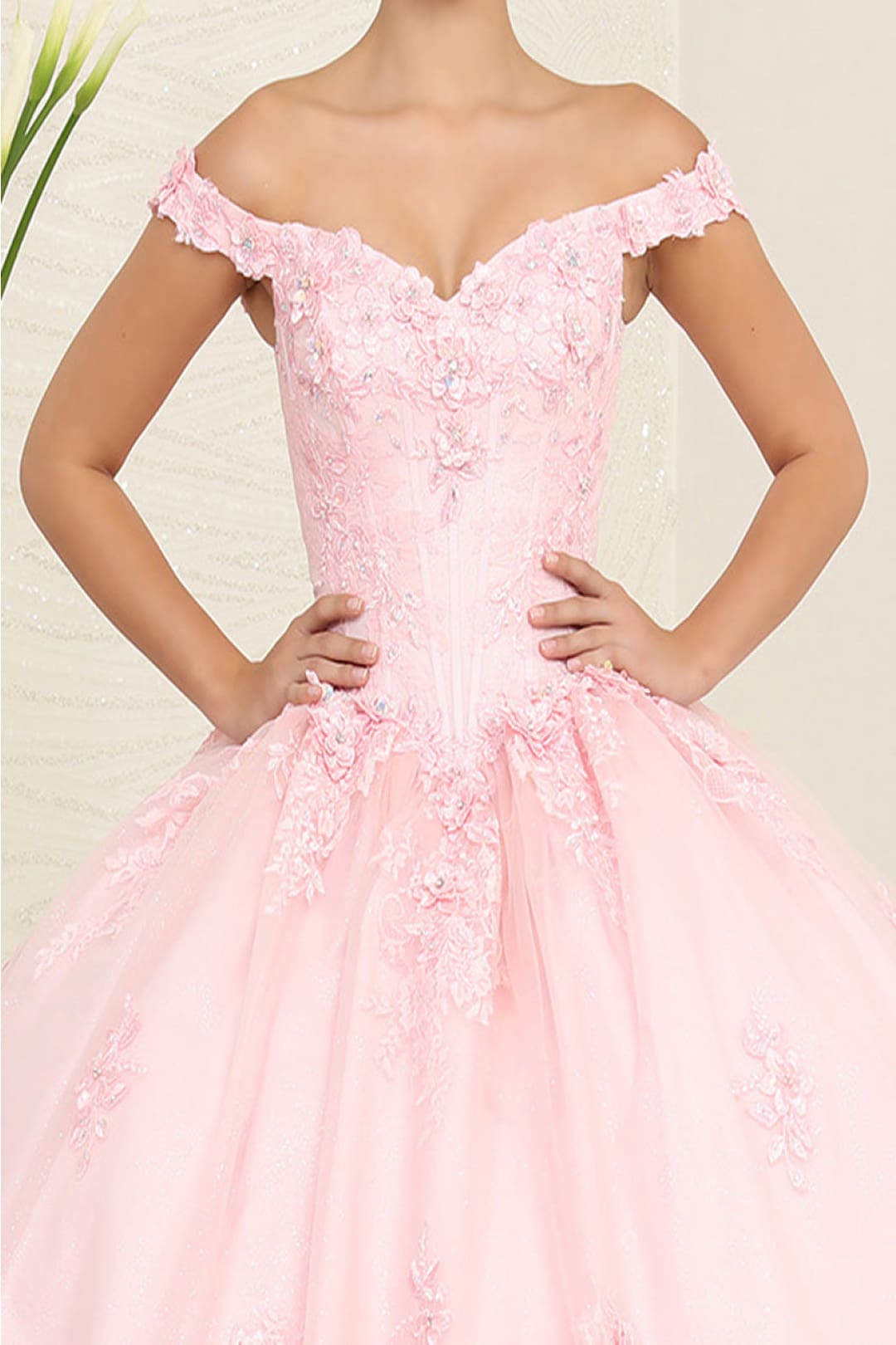 Layla K LK260 Floral Glitter Off-Shoulder Sweet16 Ball Gown - Dress