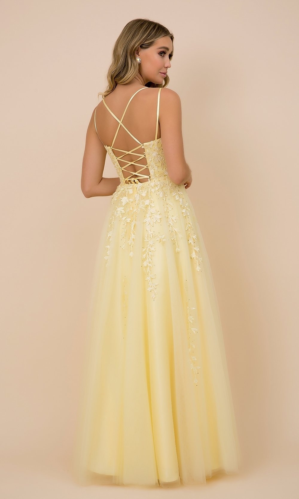 Narianna-Lace-Up Tulle Long Prom Ball Gown with Embroidery