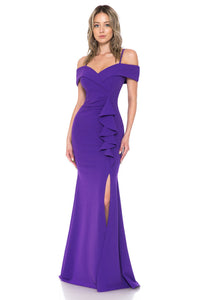 Lenovia 5206 Cold Shoulder Mermaid Ruffled Prom Dresses - PURPLE / S - Dress