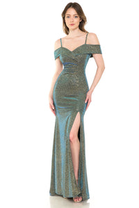 Lenovia 5213 Cold Shoulder Metallic Slit Long Red Carpet Evening Dress - Dress