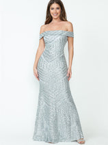 LENOVIA 5224 Off Shoulder Sequined Long Formal Dress