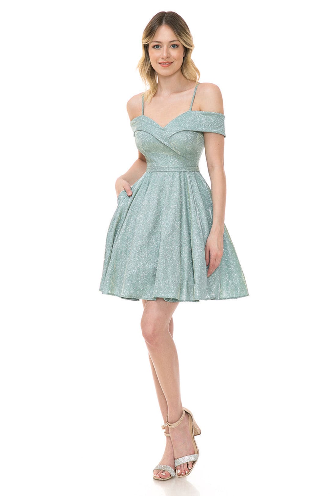 Lenovia 5228 Short Glitter A-Line Cold Shoulder Cocktail Dress - MINT / XS - Dress