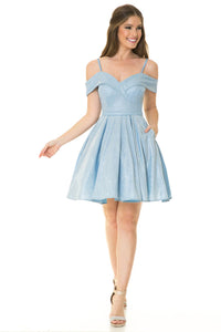 Lenovia 5228 Short Glitter A-Line Cold Shoulder Cocktail Dress - POWDER BLUE / XS - Dress