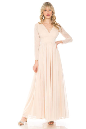 Lenovia 5234 Simple Long Sleeve Sheer Mother Of The Bride Dress