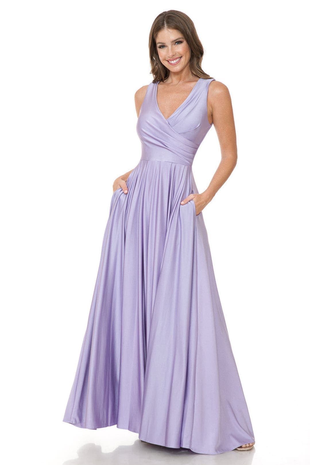 Lenovia 5242 Side Pockets A-line Shiny Formal Gown - Dress