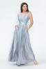 Lenovia 5242 Side Pockets A-line Shiny Formal Gown - SILVER / S - Dress