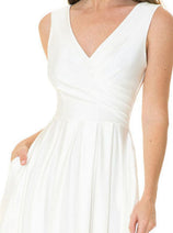 Lenovia 5242B Pleated A Line Long Classy Simple Ivory Wedding Dress