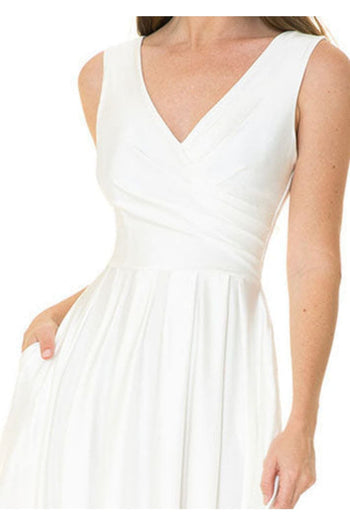 Lenovia 5242B Pleated Bodice Ivory V-neck Long Wedding Classy Gown