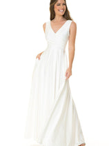 Lenovia 5242B Pleated A Line Long Classy Simple Ivory Wedding Dress